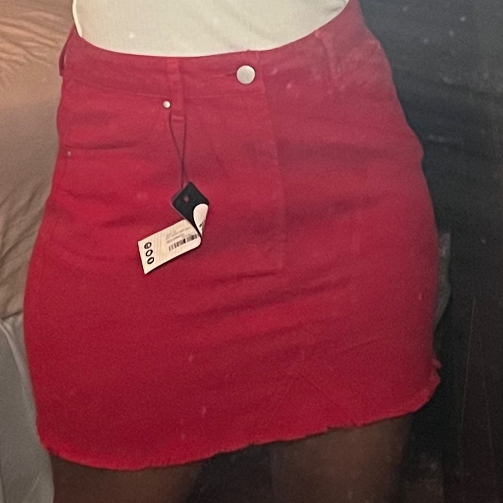 Boohoo Red Denim Mini Skirt
